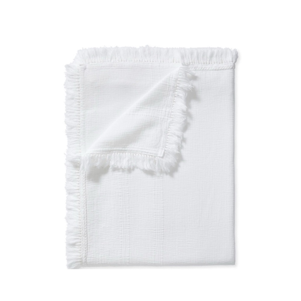 Serena & Lily Maya White Cotton Fringe Queen Coverlet Quilt Throw